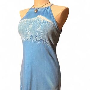y2k vintage white and Blue tie dye  Halter Neck Dress